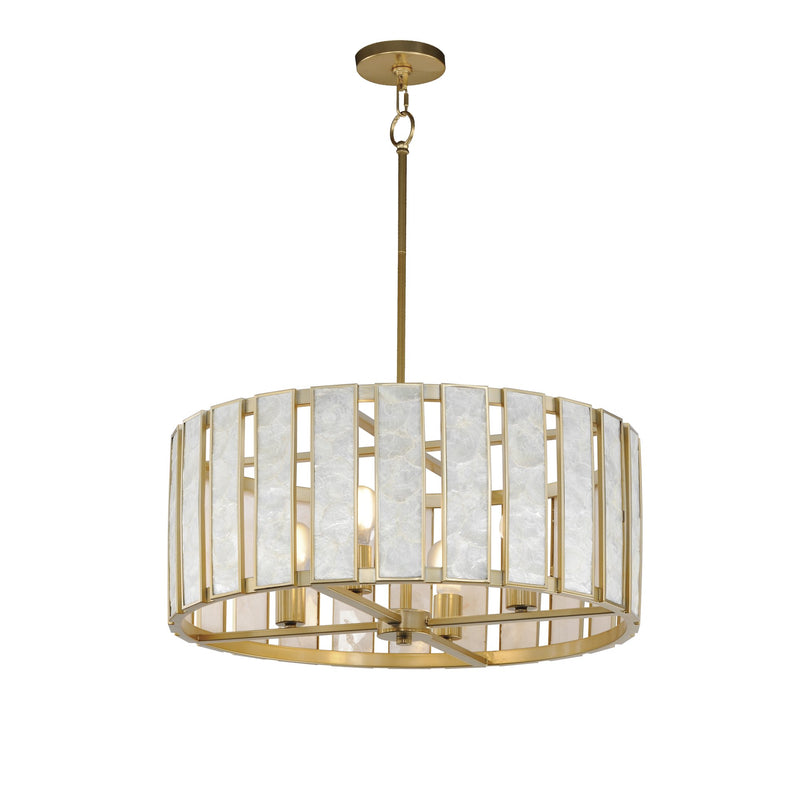 Miramar 4 Light Pendant in Capiz / Natural Aged Brass