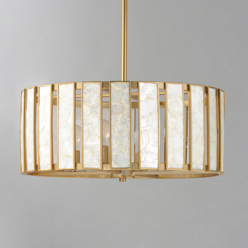 Miramar 4 Light Pendant in Capiz / Natural Aged Brass