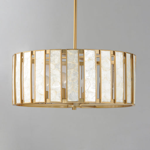 Miramar 4 Light Pendant in Capiz / Natural Aged Brass