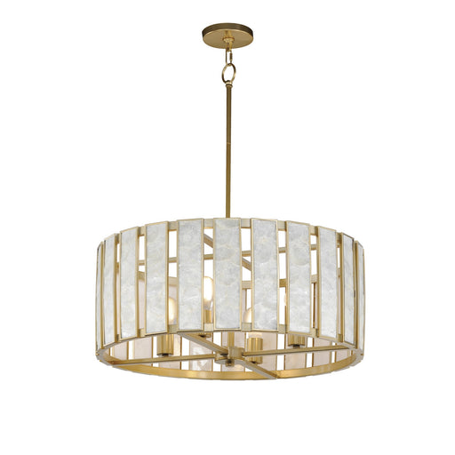 Miramar 4 Light Pendant in Capiz / Natural Aged Brass