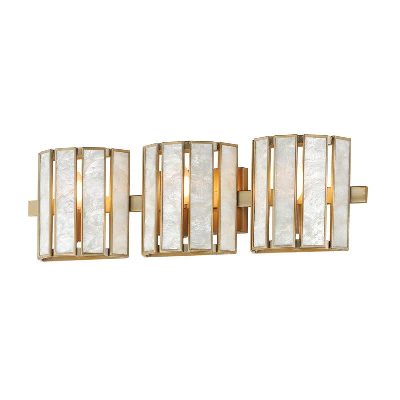 Miramar 3 Light Bath Vanity in Capiz / Natural Aged Brass
