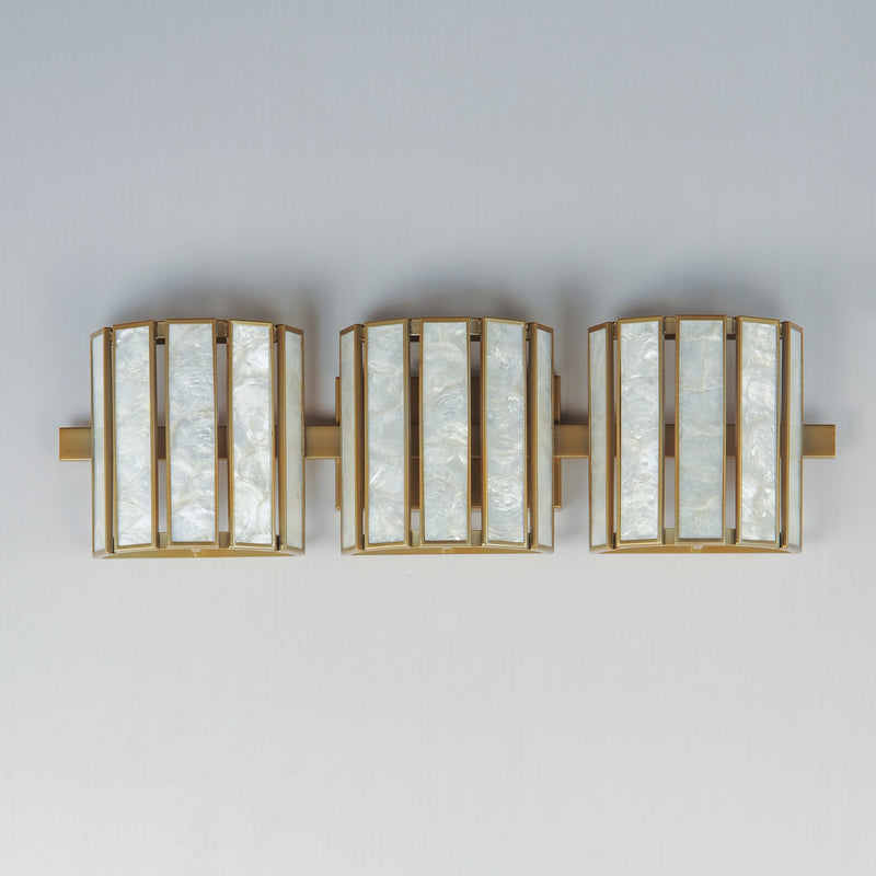 Miramar 3 Light Bath Vanity in Capiz / Natural Aged Brass