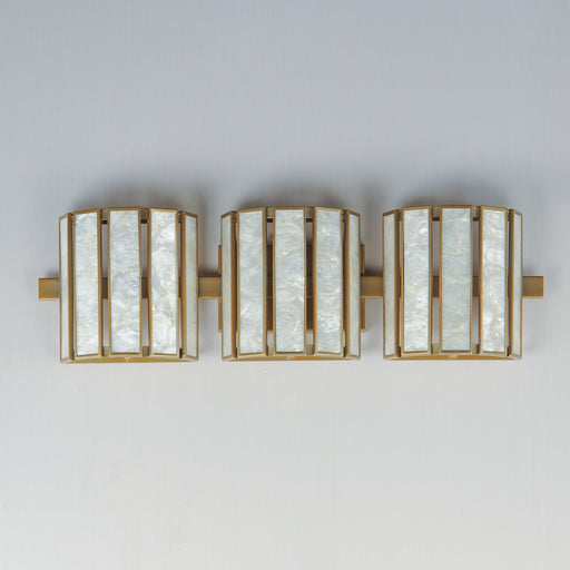 Miramar 3 Light Bath Vanity in Capiz / Natural Aged Brass