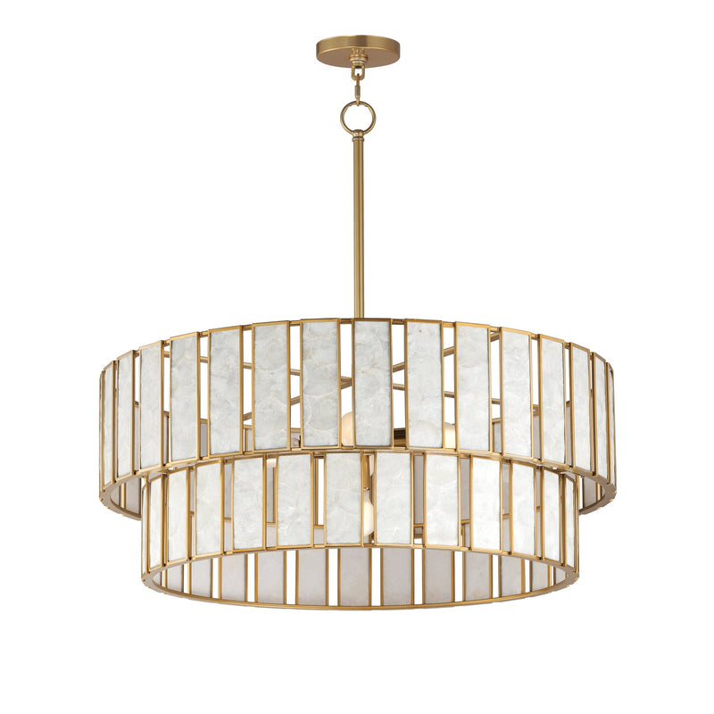 Miramar 6 Light Pendant in Capiz / Natural Aged Brass