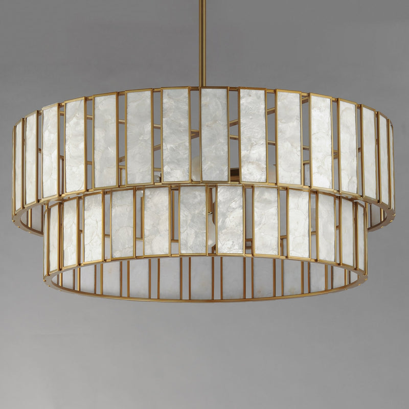 Miramar 6 Light Pendant in Capiz / Natural Aged Brass