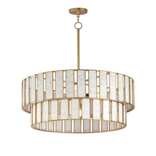 Miramar 6 Light Pendant in Capiz / Natural Aged Brass