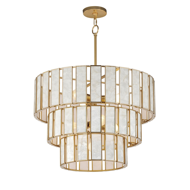 Miramar 7 Light Pendant in Capiz / Natural Aged Brass