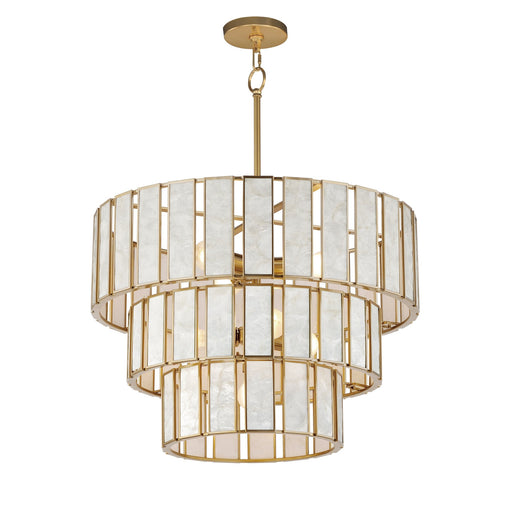 Miramar 7 Light Pendant in Capiz / Natural Aged Brass