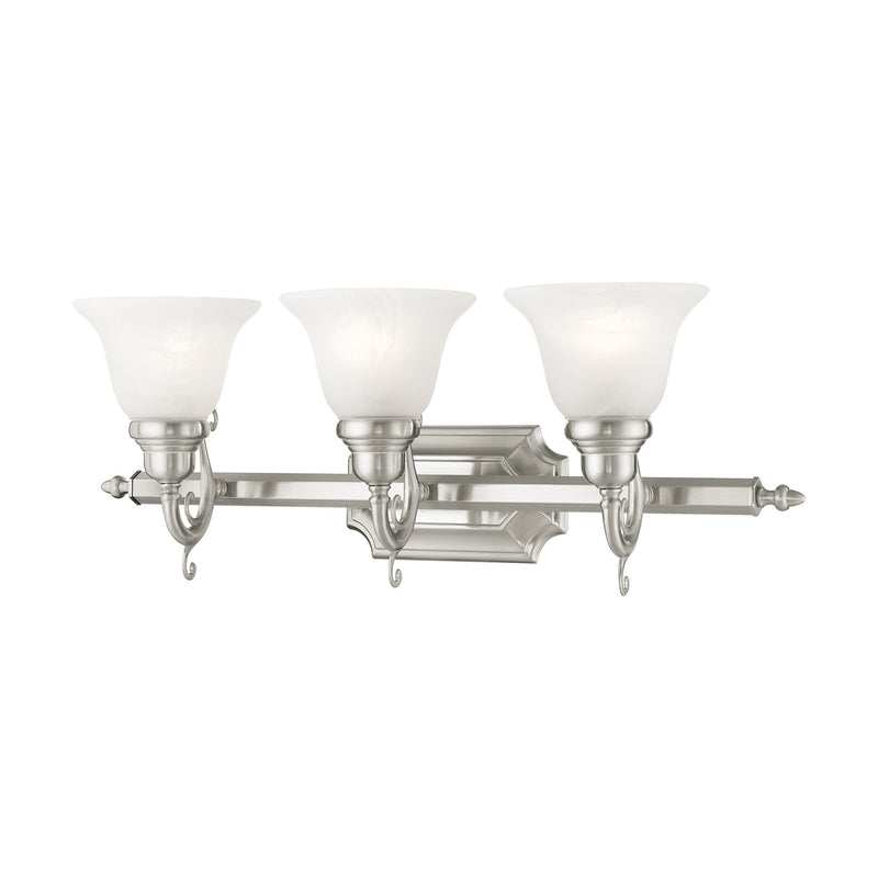 French Regency 3-Light Bath Vanity Light in Brushed Nickel
