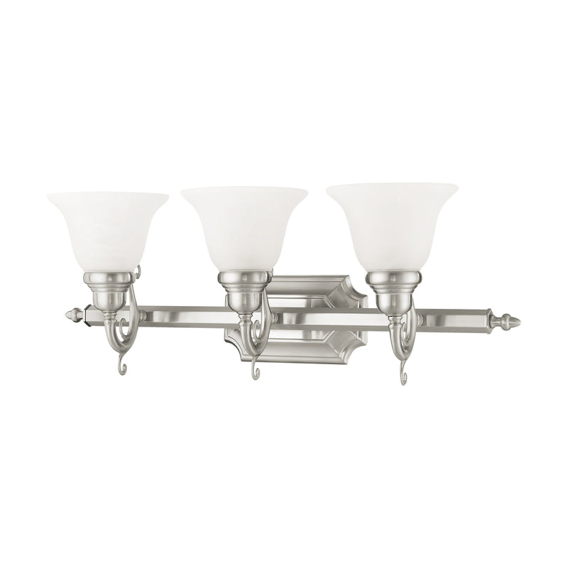 French Regency 3-Light Bath Vanity Light in Brushed Nickel