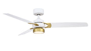 Amped 52" Ceiling Fan with LED Light in Matte White with Brushed Satin Brass