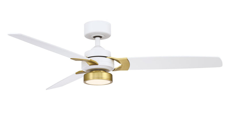 Amped 52" Ceiling Fan with LED Light in Matte White with Brushed Satin Brass