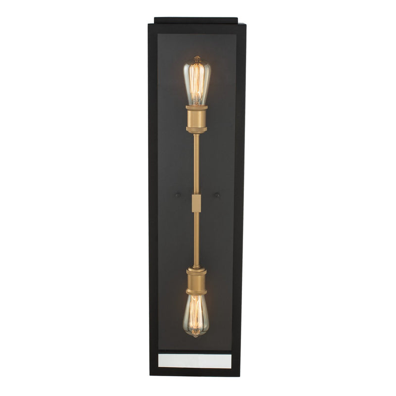 Ashland 2-Light Outdoor Wall Lantern in Matte Black W Sanded Gold