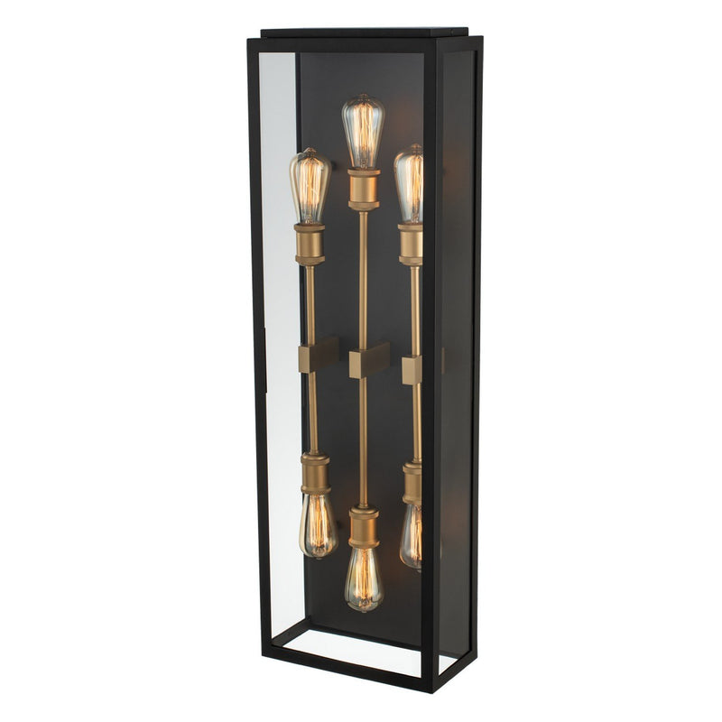Ashland 6-Light Outdoor Wall Lantern in Matte Black W Sanded Gold