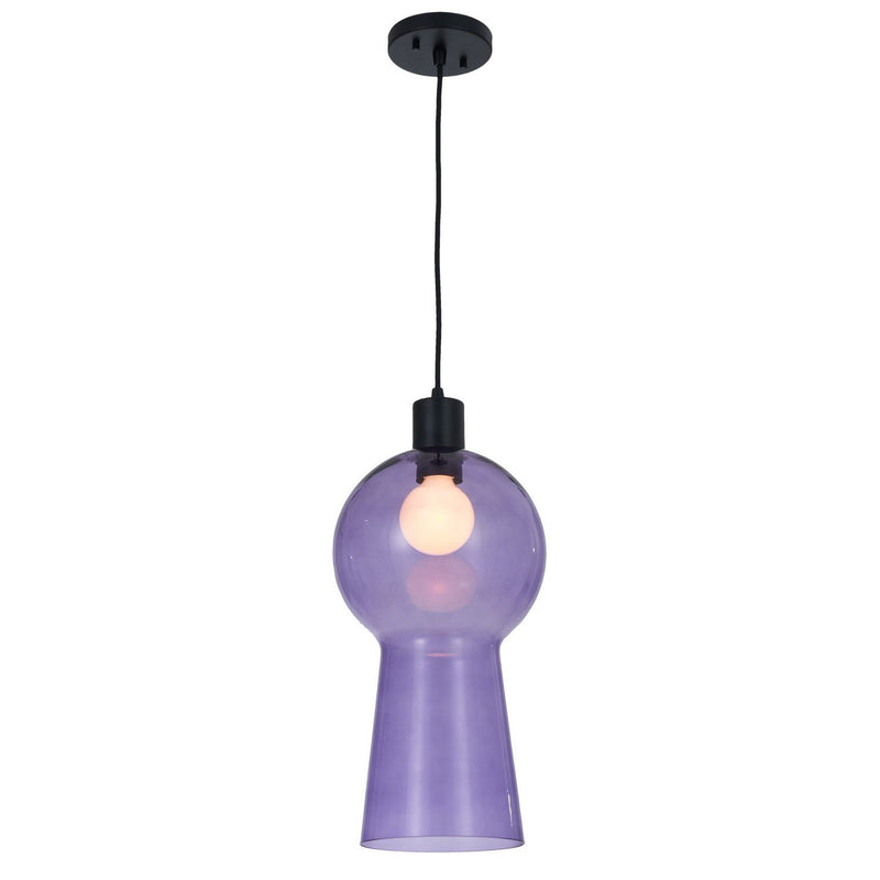 Cores Purple Glass Mini Pendant in Matte Black