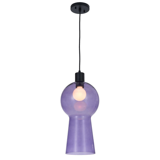 Cores Purple Glass Mini Pendant in Matte Black