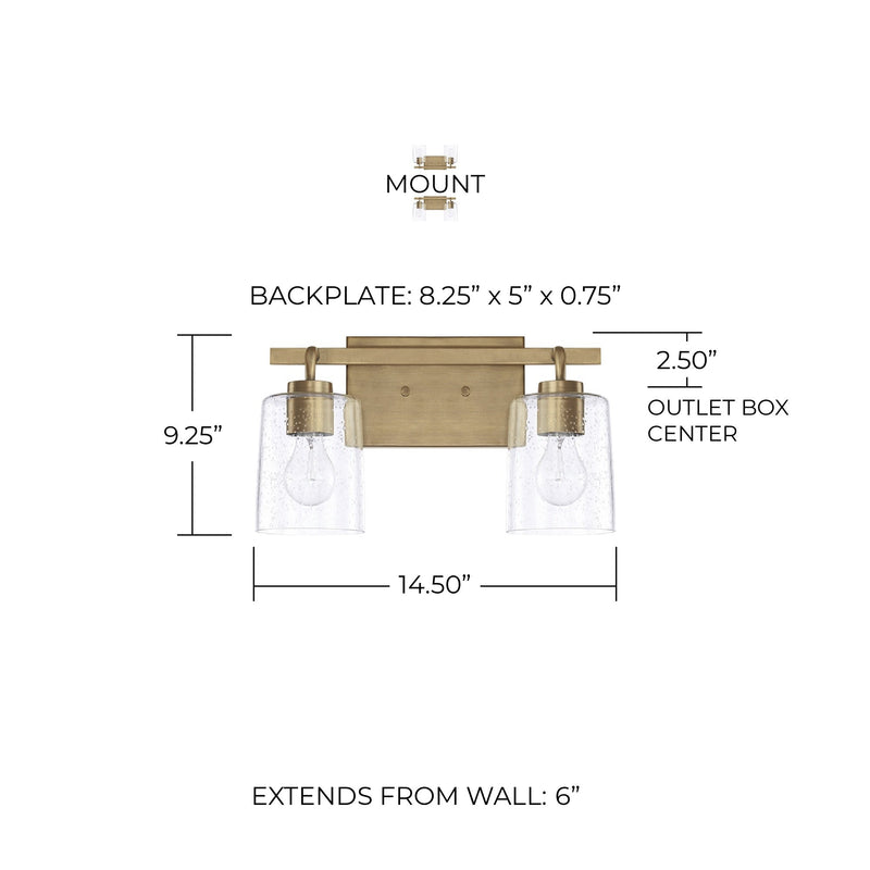 Greyson 2-Light Bath Vanity Light in Aged Brass