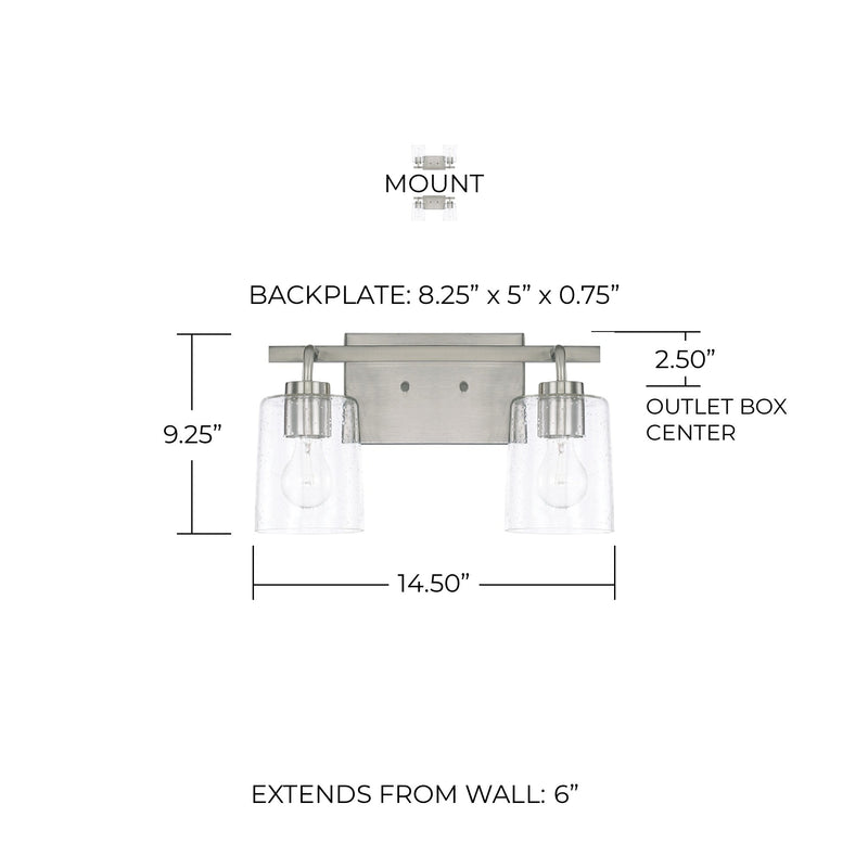Greyson 2-Light Bath Vanity Light in Brushed Nickel