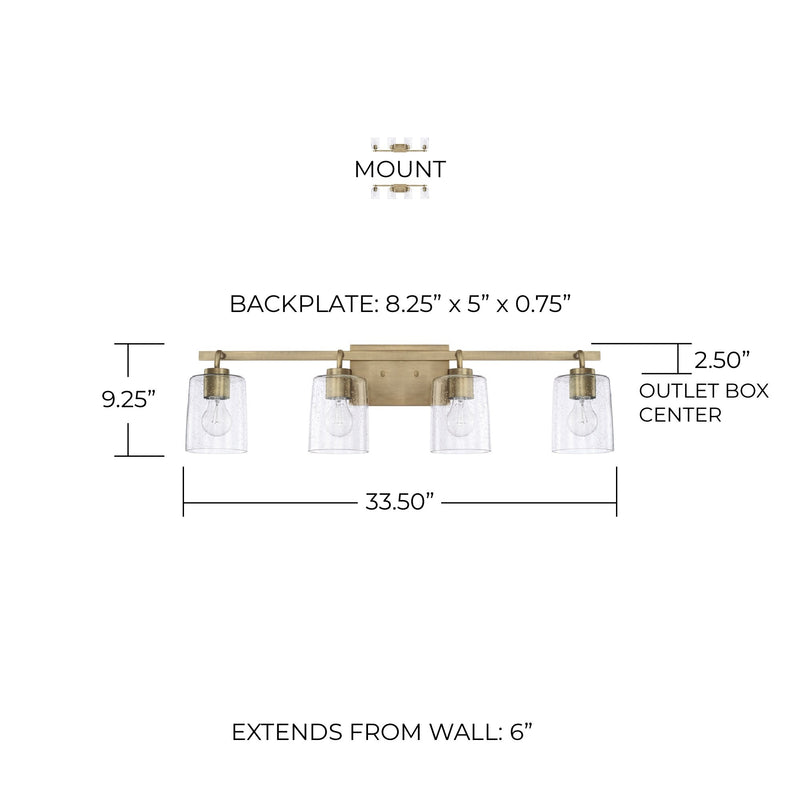 Greyson 4-Light Bath Vanity Light in Aged Brass