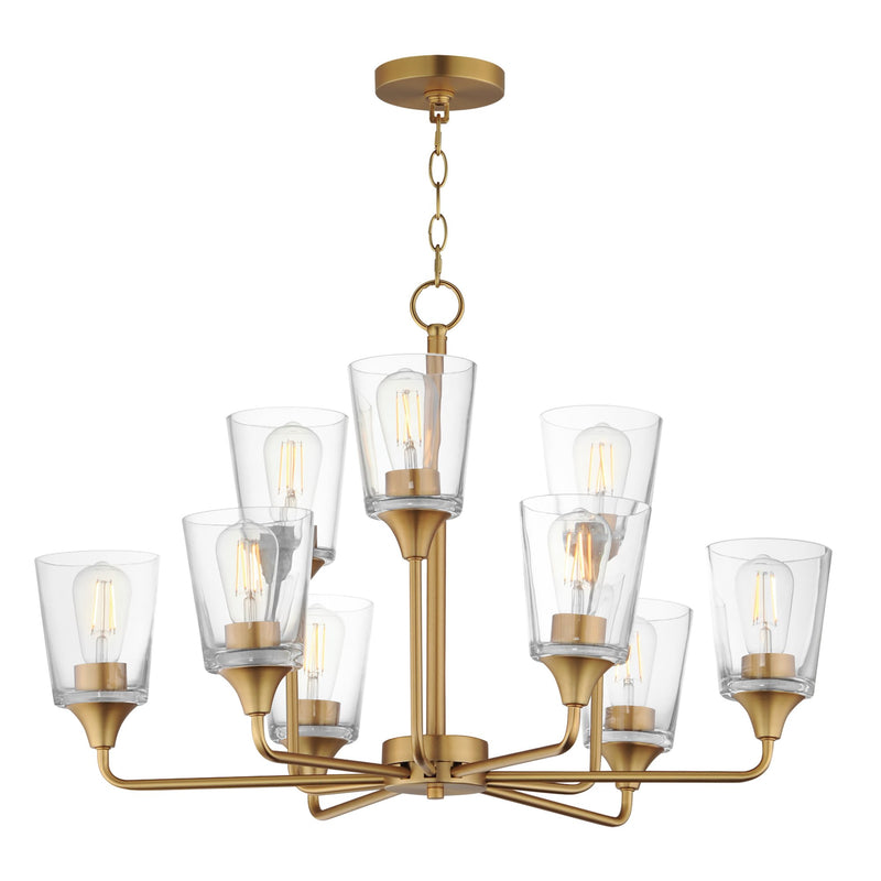 Hudson 9 Light Two-Tier Chandelier in Natural Aged Brass