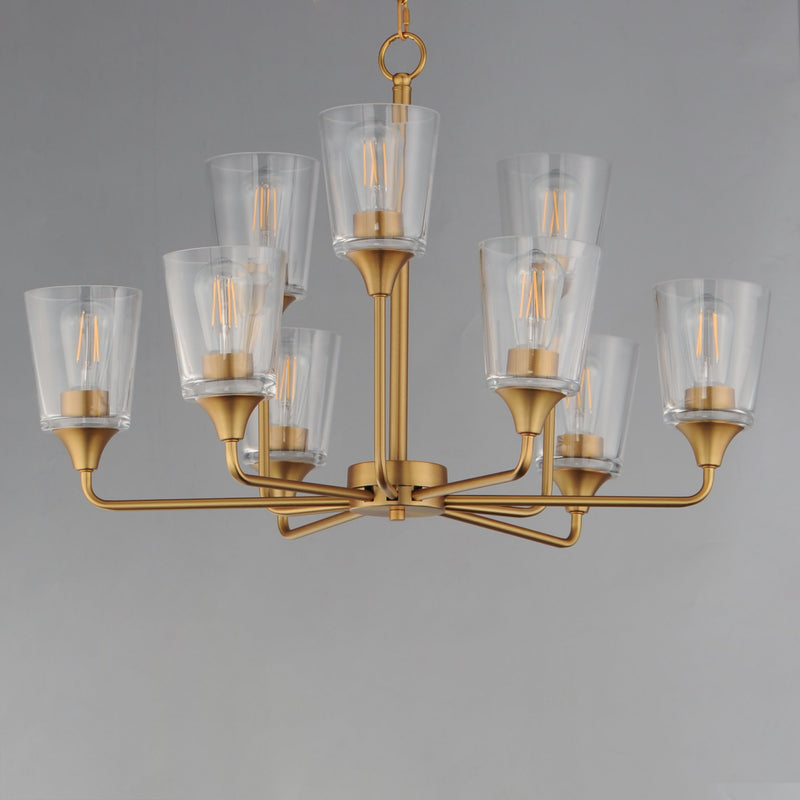 Hudson 9 Light Two-Tier Chandelier in Natural Aged Brass