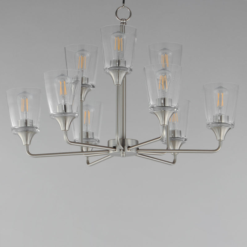 Hudson 9 Light Two-Tier Chandelier in Satin Nickel