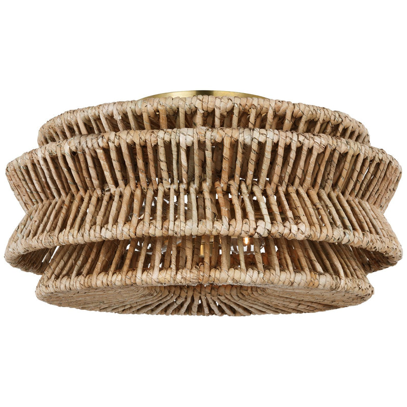 Antigua Large Drum 2-Light Semi-Flush Mount in Antique-Burnished Brass and Natural Abaca