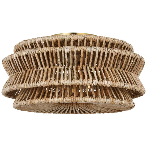 Antigua Large Drum 2-Light Semi-Flush Mount in Antique-Burnished Brass and Natural Abaca