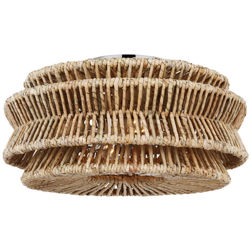 Antigua Large Drum 2-Light Semi-Flush Mount in Polished Nickel and Natural Abaca