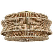 Antigua Extra Large 3-Light Semi-Flush Mount in Antique-Burnished Brass and Natural Abaca