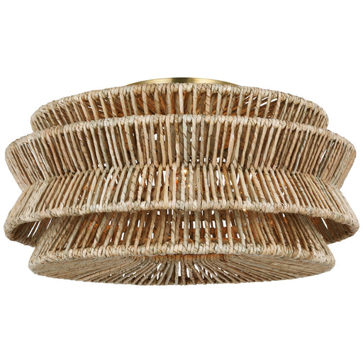 Antigua Extra Large 3-Light Semi-Flush Mount in Antique-Burnished Brass and Natural Abaca