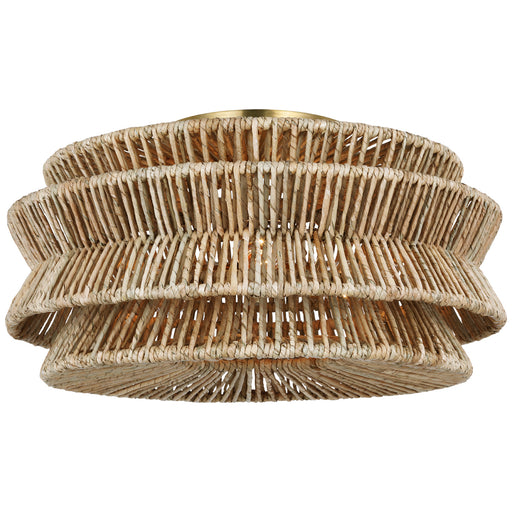 Antigua LED Semi-Flush Mount in Antique-Burnished Brass and Natural Abaca