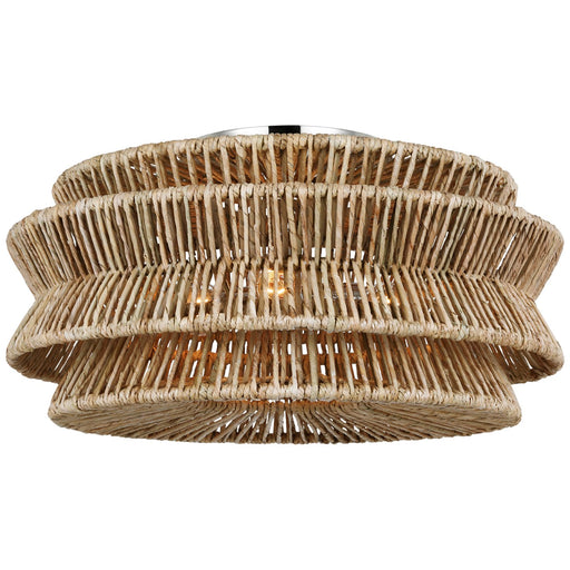 Antigua Extra Large 3-Light Semi-Flush Mount in Polished Nickel and Natural Abaca