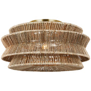 Antigua LED Semi-Flush Mount in Antique-Burnished Brass and Natural Abaca