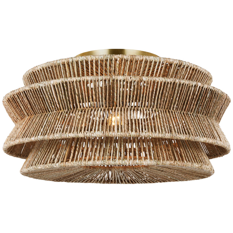 Antigua LED Semi-Flush Mount in Antique-Burnished Brass and Natural Abaca