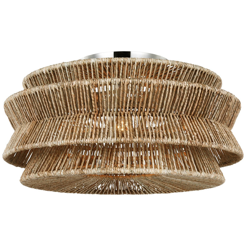 Antigua Grande 3-Light Semi-Flush Mount in Polished Nickel and Natural Abaca