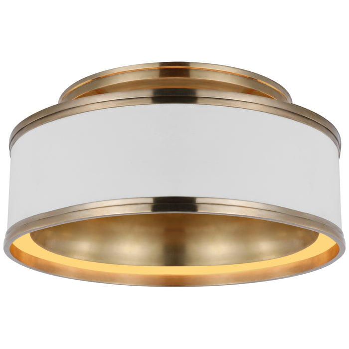 Connery LED Flush Mount in Matte White and Antique-Burnished Brass