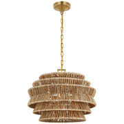 Antigua Small Drum 3-Light Pendant in Antique-Burnished Brass and Natural Abaca