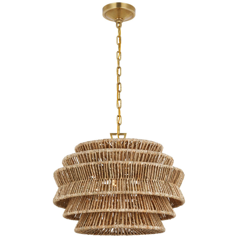 Antigua Small Drum 3-Light Pendant in Antique-Burnished Brass and Natural Abaca