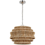 Antigua Small Drum 3-Light Pendant in Polished Nickel and Natural Abaca