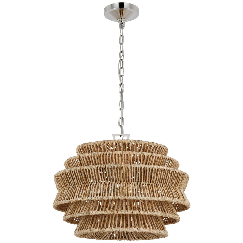 Antigua Small Drum 3-Light Pendant in Polished Nickel and Natural Abaca