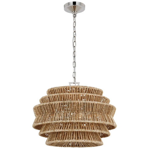 Antigua Small Drum 3-Light Pendant in Polished Nickel and Natural Abaca