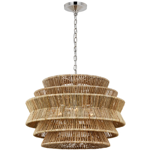 Antigua LED Chandelier in Polished Nickel and Natural Abaca