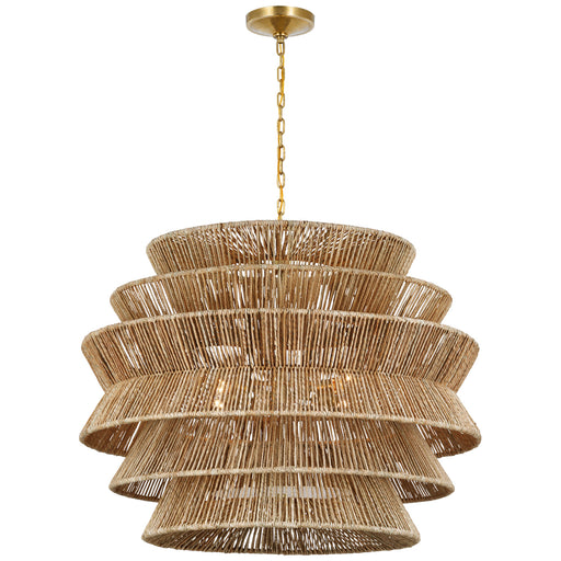 Antigua LED Chandelier in Antique-Burnished Brass and Natural Abaca
