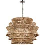 Antigua LED Chandelier in Polished Nickel and Natural Abaca