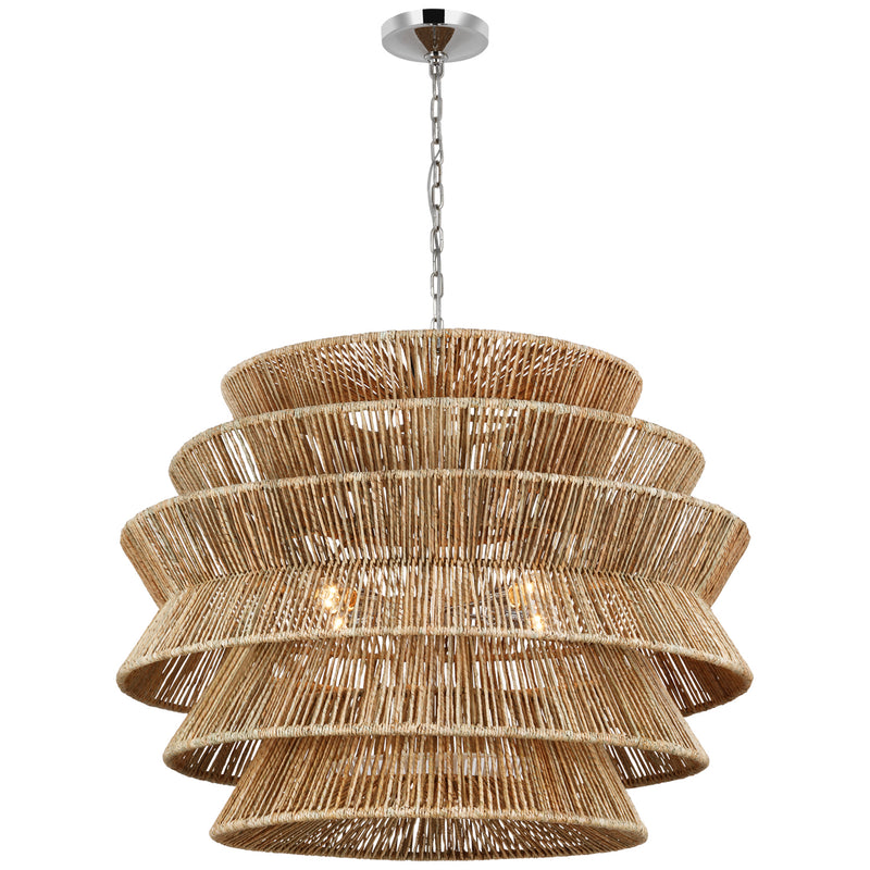 Antigua LED Chandelier in Polished Nickel and Natural Abaca