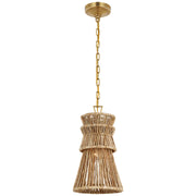 Antigua LED Pendant in Antique-Burnished Brass and Natural Abaca