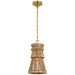 Antigua LED Pendant in Antique-Burnished Brass and Natural Abaca