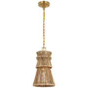 Antigua 10" Pendant in Antique-Burnished Brass and Natural Abaca