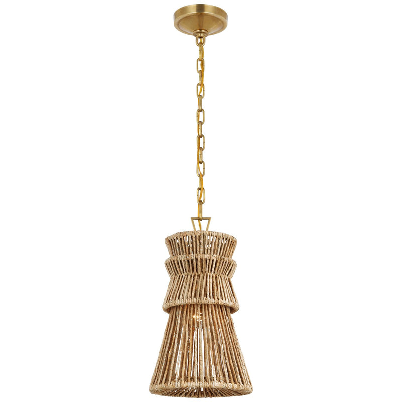 Antigua 10" Pendant in Antique-Burnished Brass and Natural Abaca